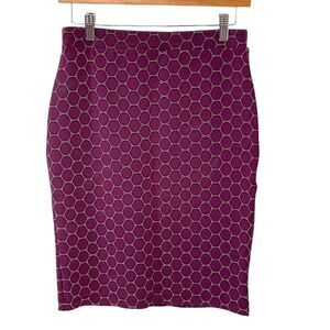 LEOTA Purple Geometric Print Stretchy Jacquard Pencil Skirt S 28" Knee Length